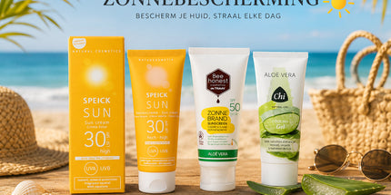 Collectie zonbescherming met zonnebrand en aftersun voor optimale verzorging van de huid.
