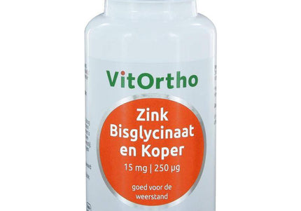 Vitortho Zink bisglycinaat 15mg en koper 250mcg