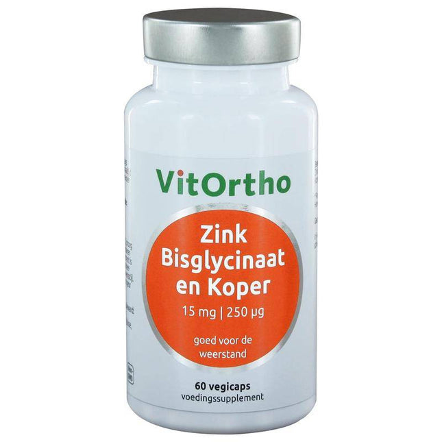 Vitortho Zink bisglycinaat 15mg en koper 250mcg