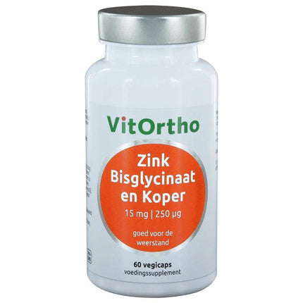 Vitortho Zink bisglycinaat 15mg en koper 250mcg